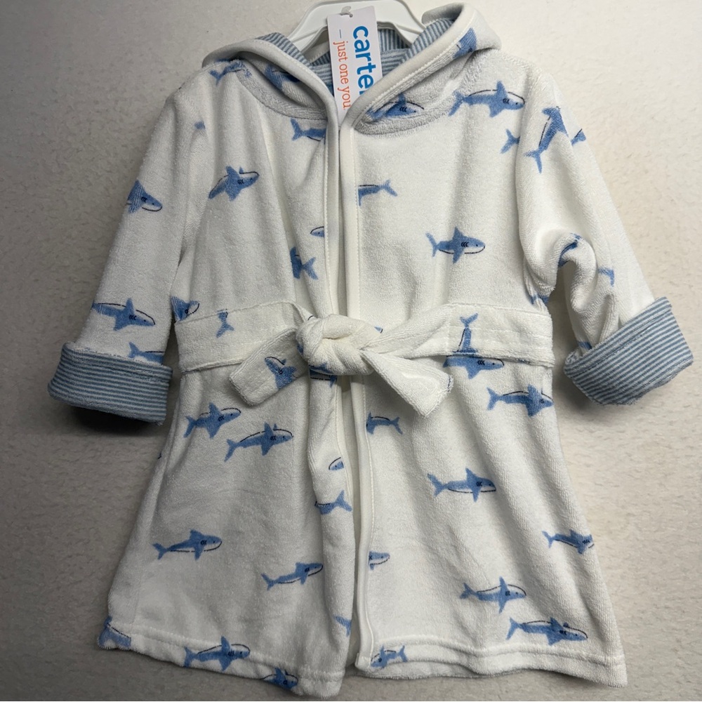 NWT Carters Infant Robe Shark 0-9 months Terry Hooded‎